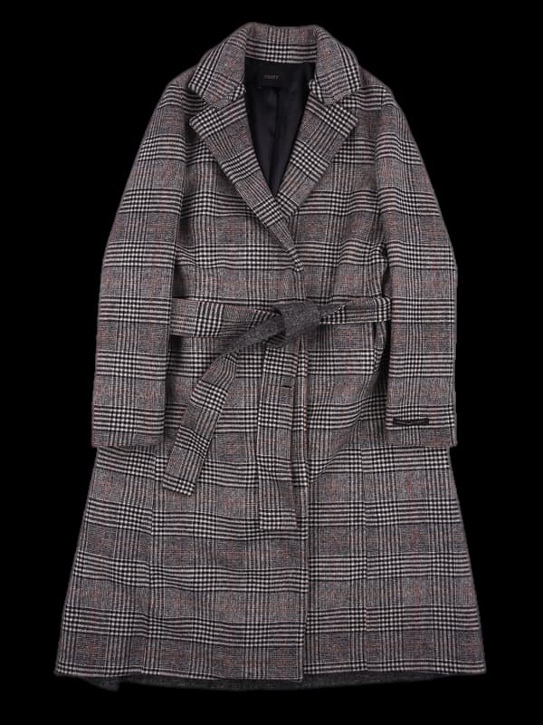 울 체크끈 코트