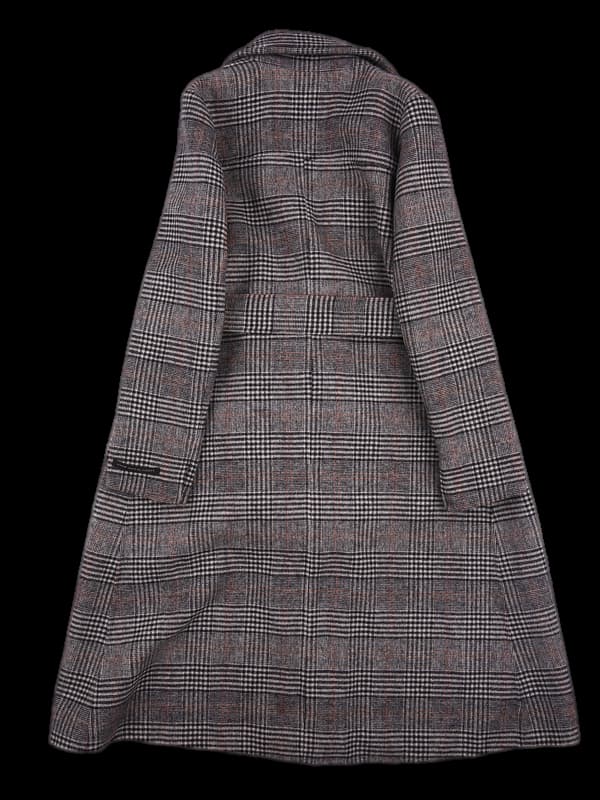 울 체크끈 코트