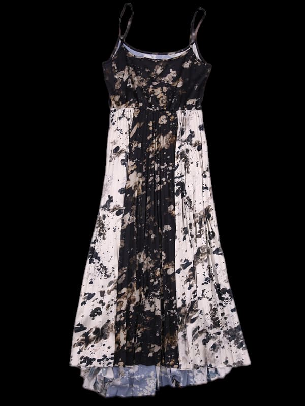 패턴 나시 플리츠 롱 원피스