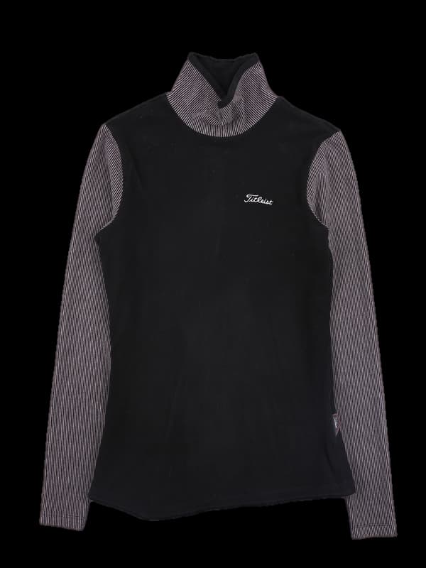 스트라이프 배색 하이넥 긴팔