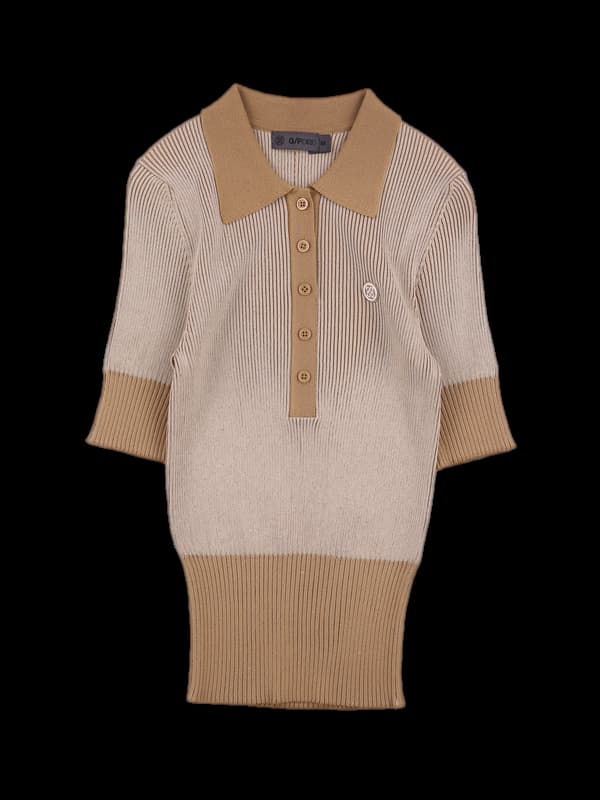 골지 배색 카라 니트