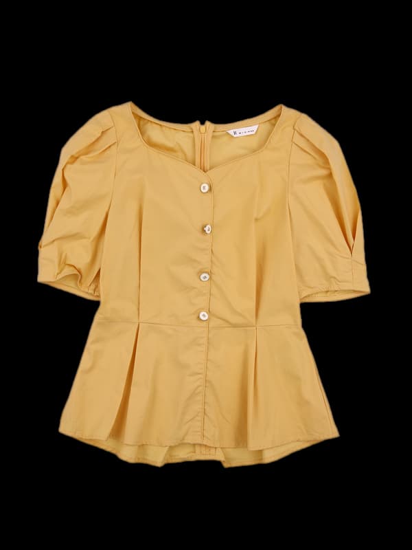 코튼 단추포인트 반팔 블라우스