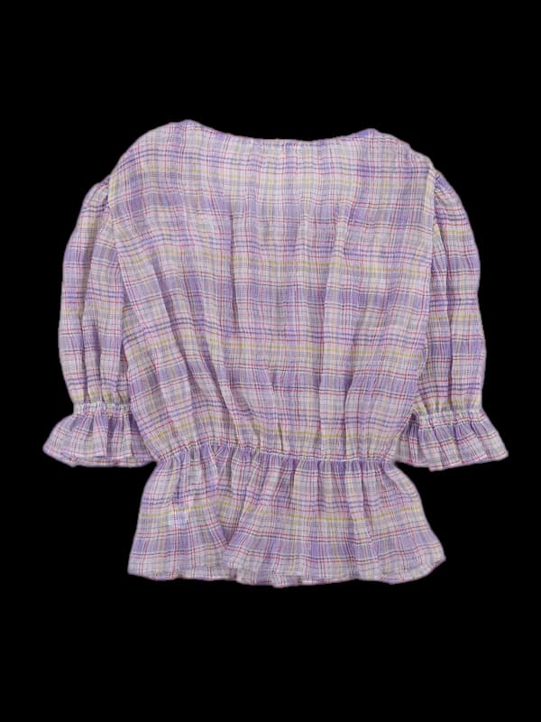 셔링 체크 반팔 블라우스