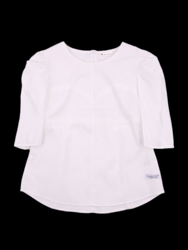 어깨 퍼프 포인트 반팔 블라우스