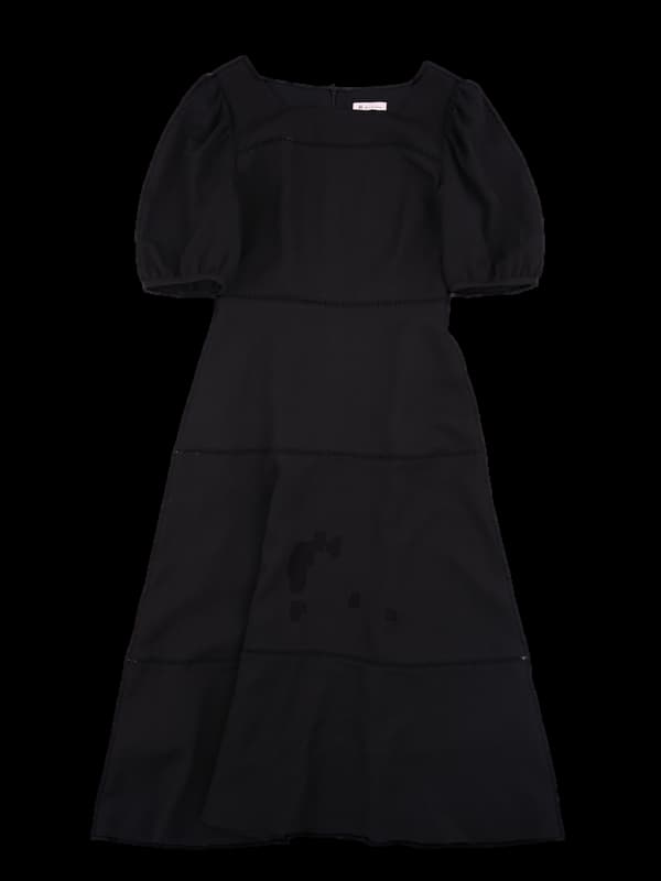 어깨 퍼프 포인트 롱 원피스