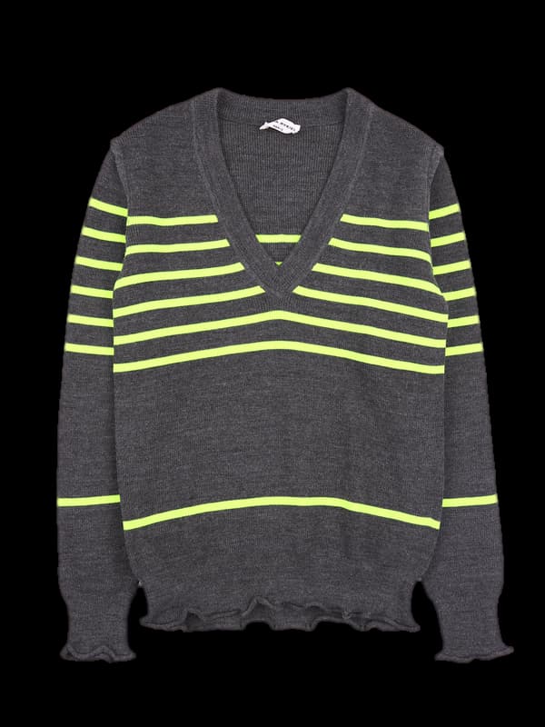 스트라이프 브이넥 긴팔가디건