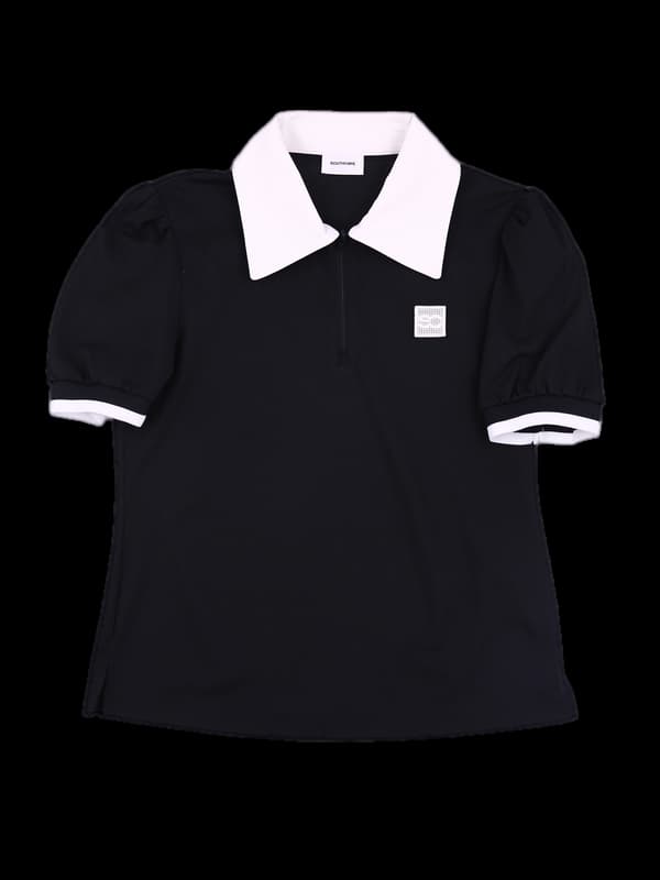 배색 반집업 카라 반팔