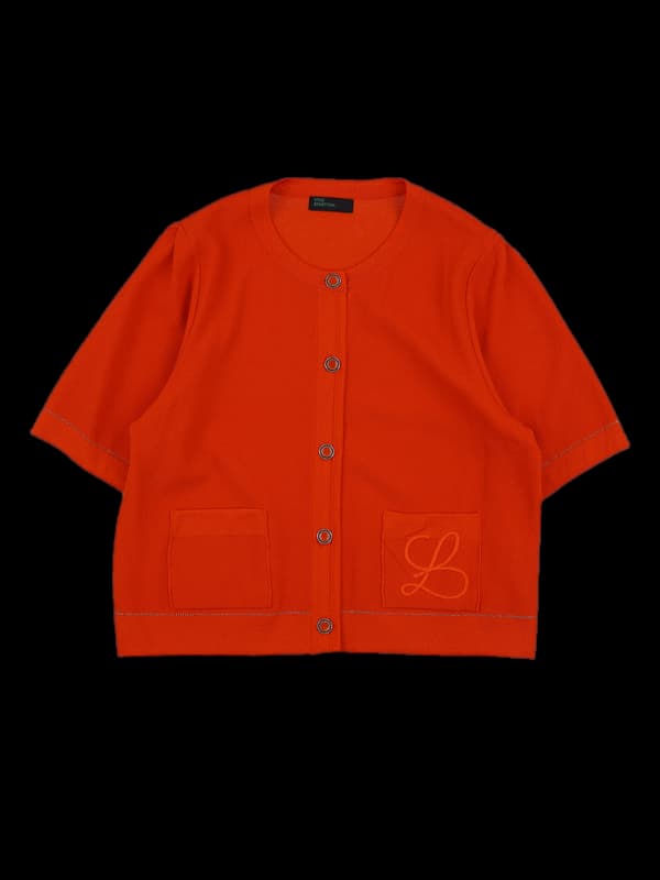 로고 라운드 반팔 가디건