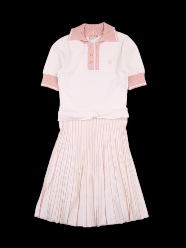 배색 레이어드 카라 원피스