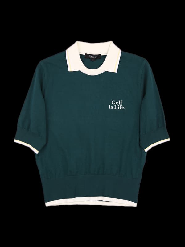 배색 카라 반팔 니트