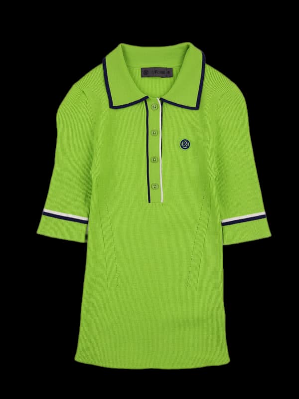 배색 골지 반팔 니트