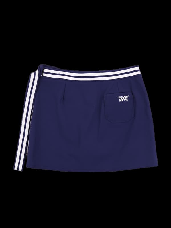 로고 끈포인트 사선 스커트