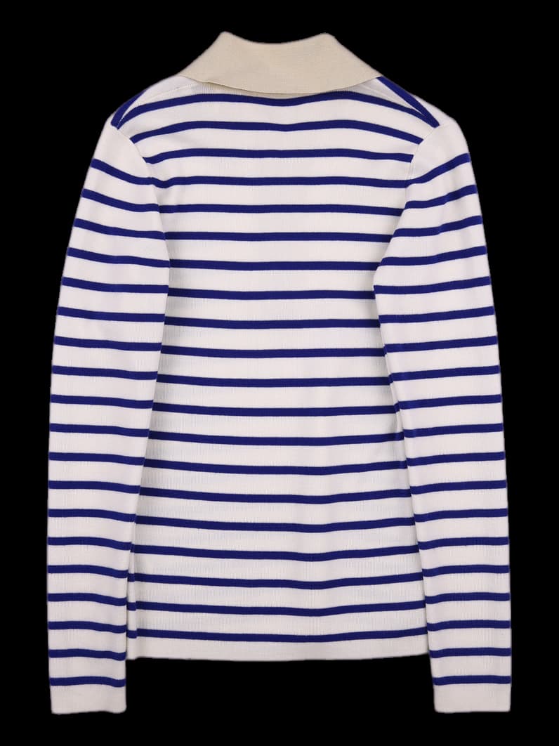 스트라이프 반집업 니트