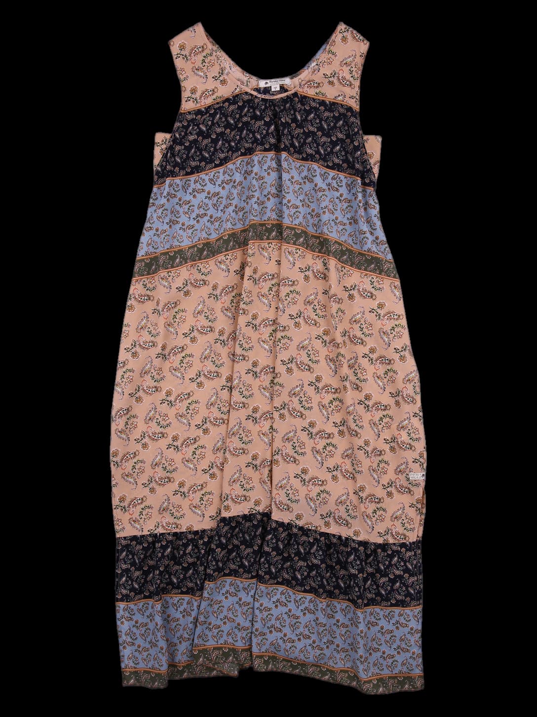 배색 민소매 롱 원피스