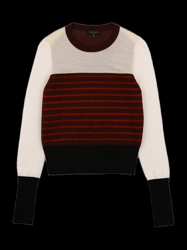 배색 긴팔 니트