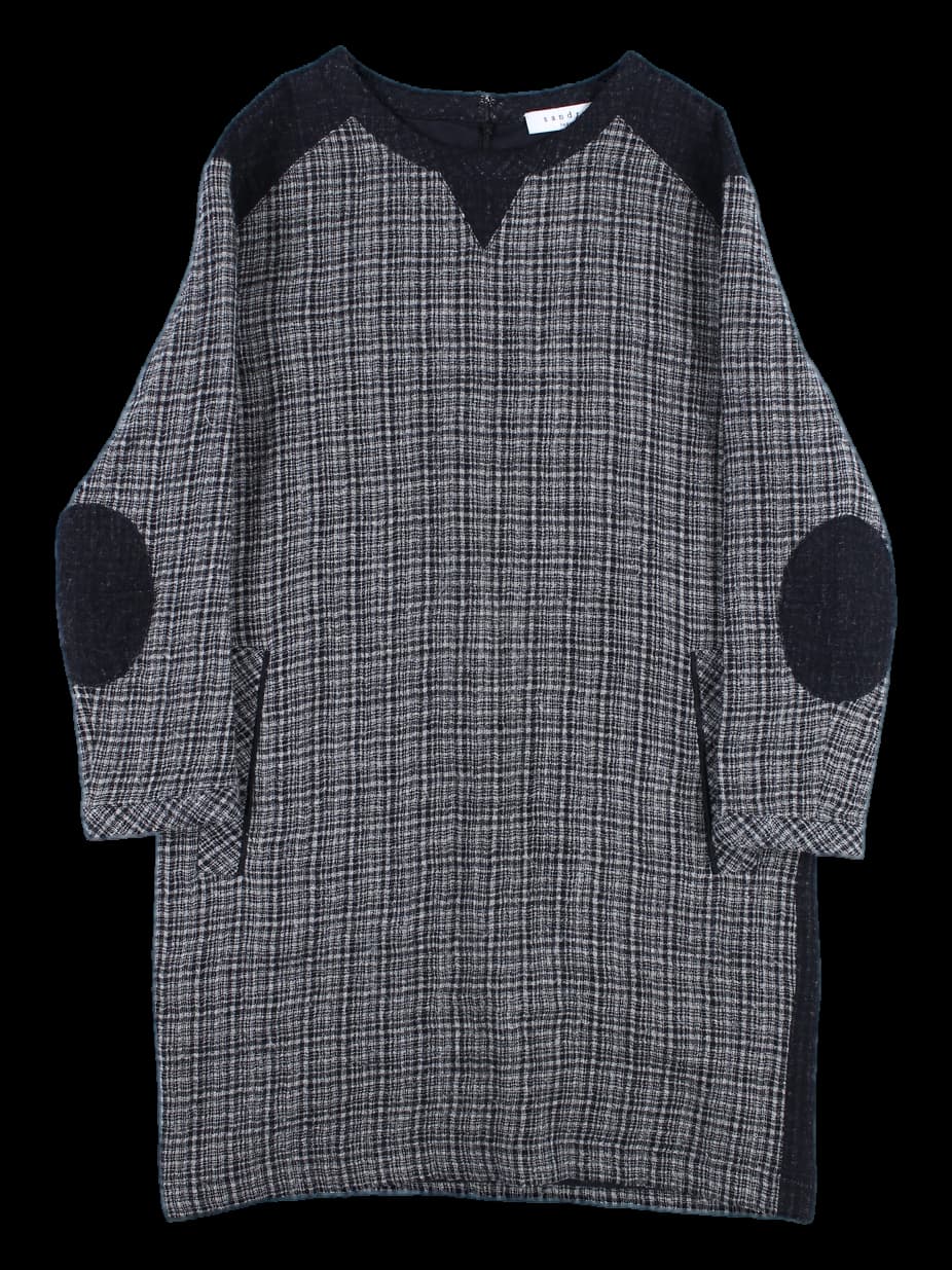 라운드넥 체크 원피스