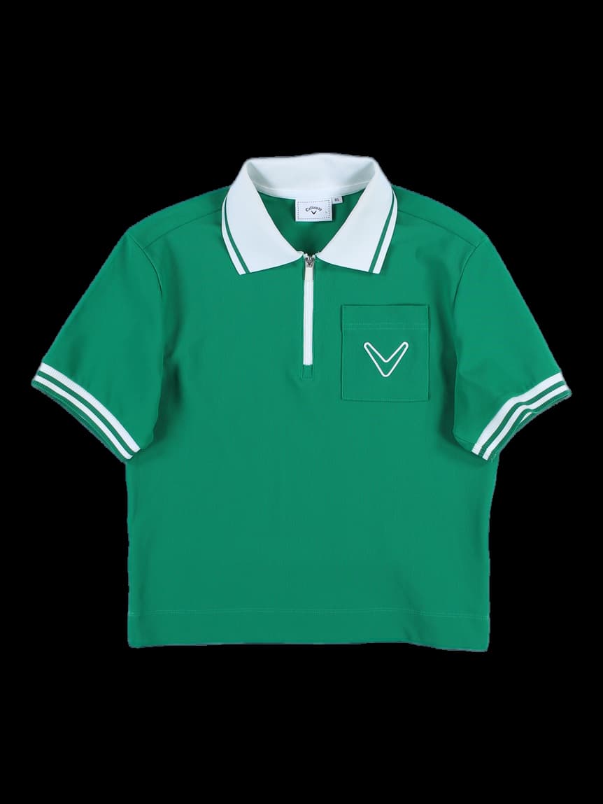 배색 반팔 하프집업