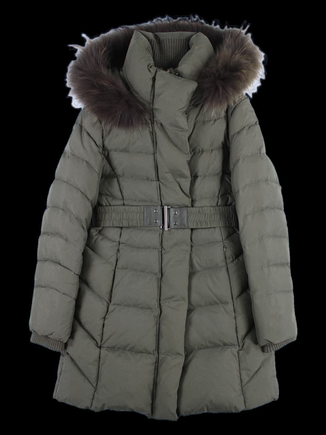 후드 탈부착 허리벨트 하프 패딩