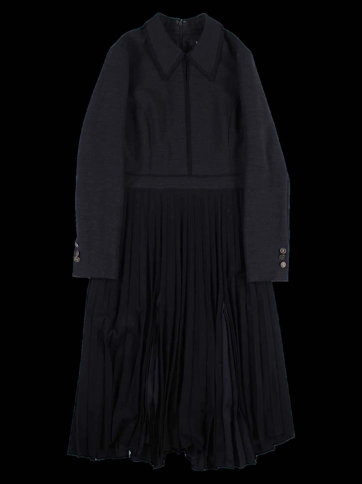 배색 플리츠 원피스