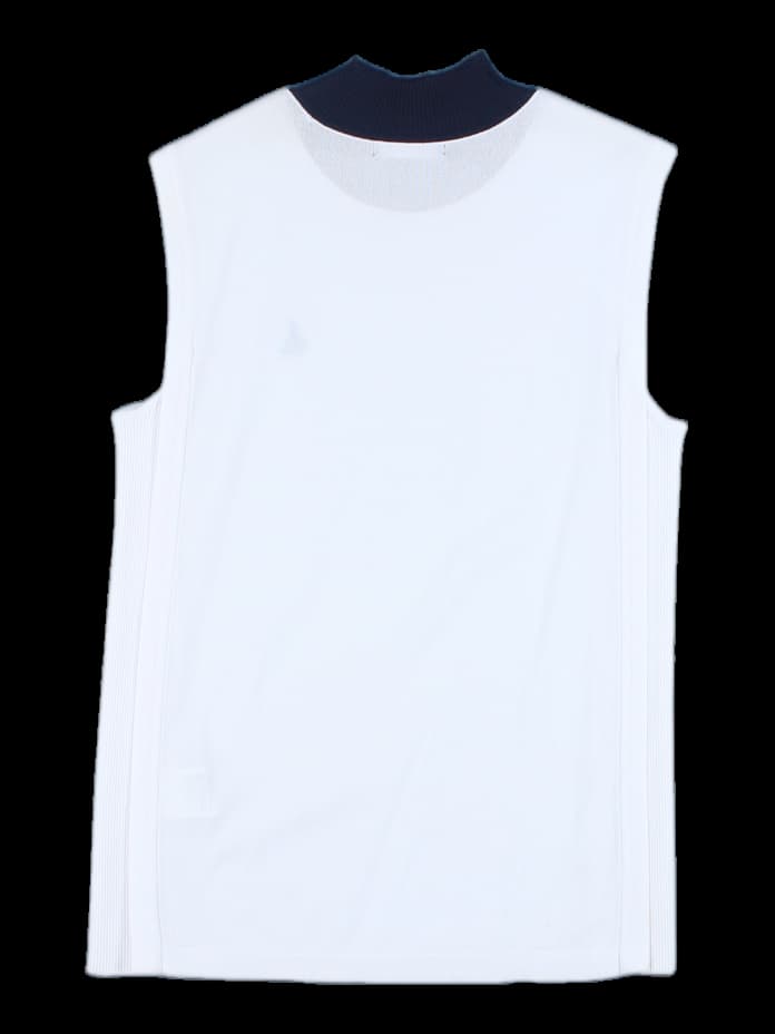 배색 하프넥 슬리브리스 니트