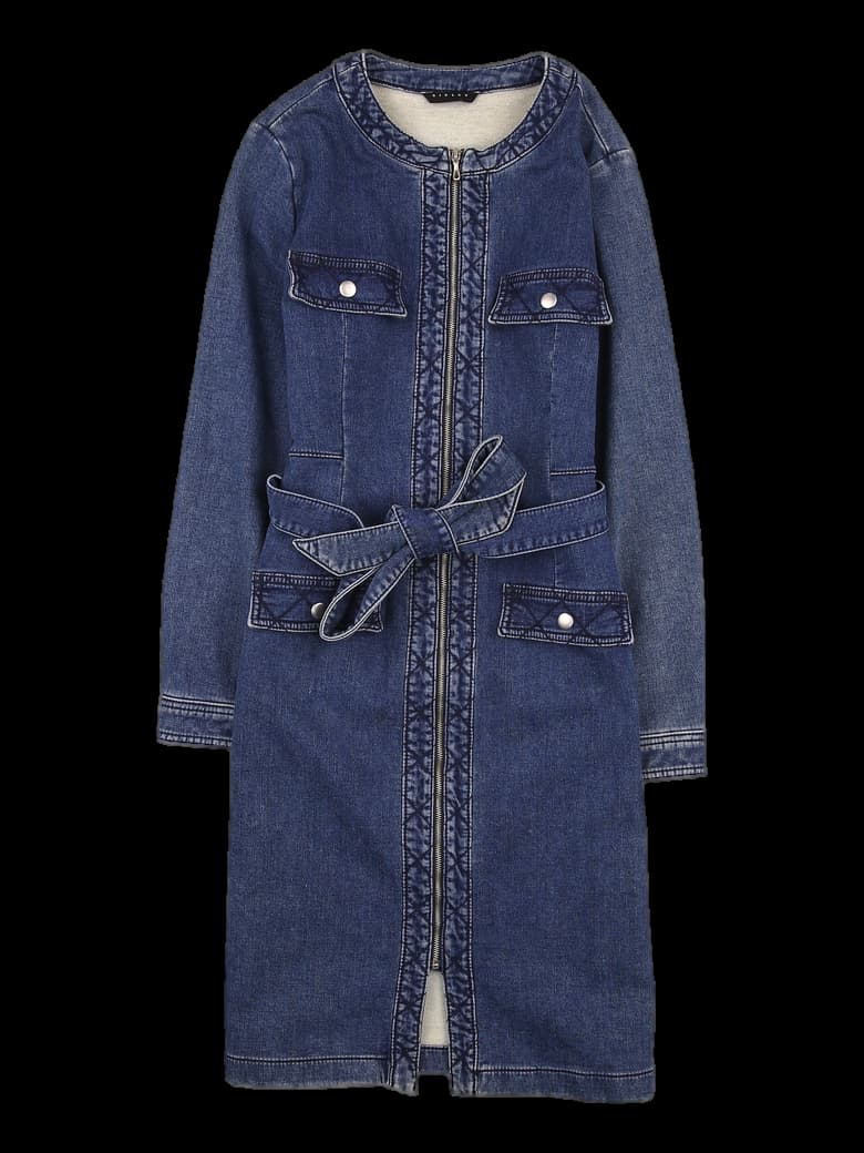 포켓 포인트 집업 데님 원피스