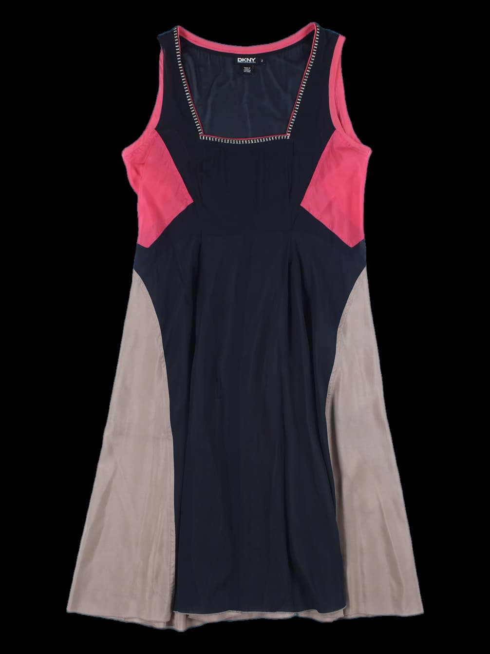 배색 슬리브리스 원피스