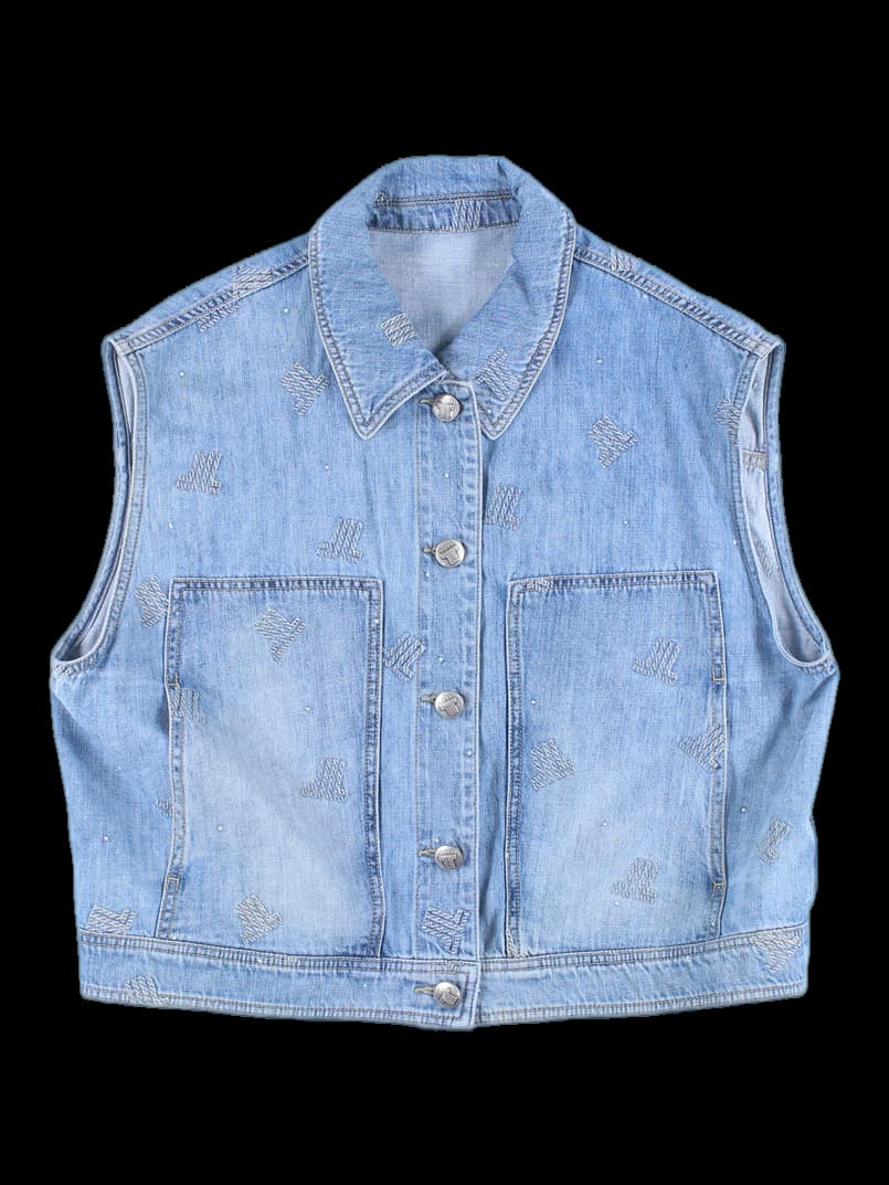 자수 데님 베스트 자켓