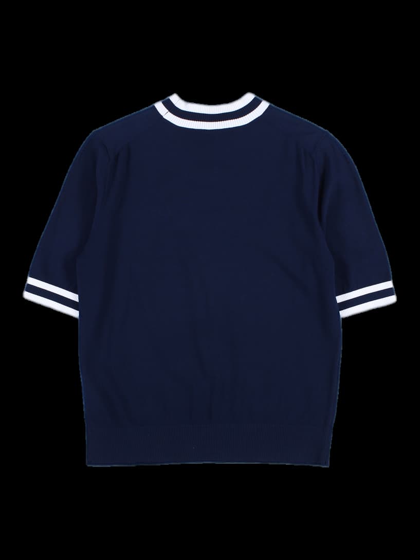 배색 반팔 니트