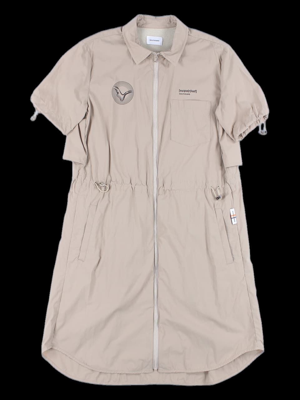 스트링 카라 집업 반팔 롱 자켓