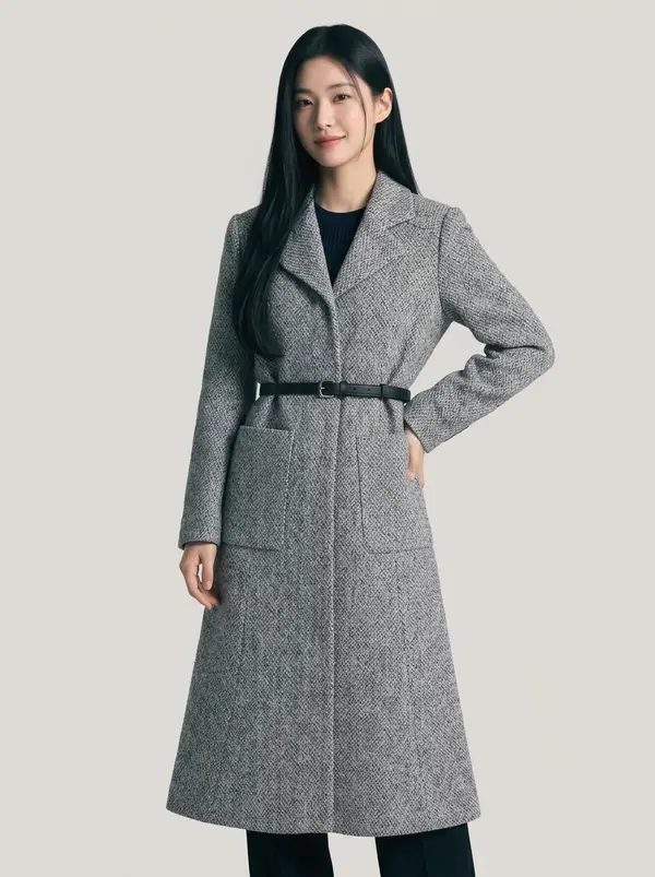 헤링본 싱글 롱 코트