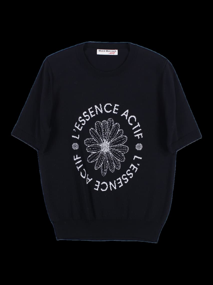 플라워 포인트 니트 반팔 티