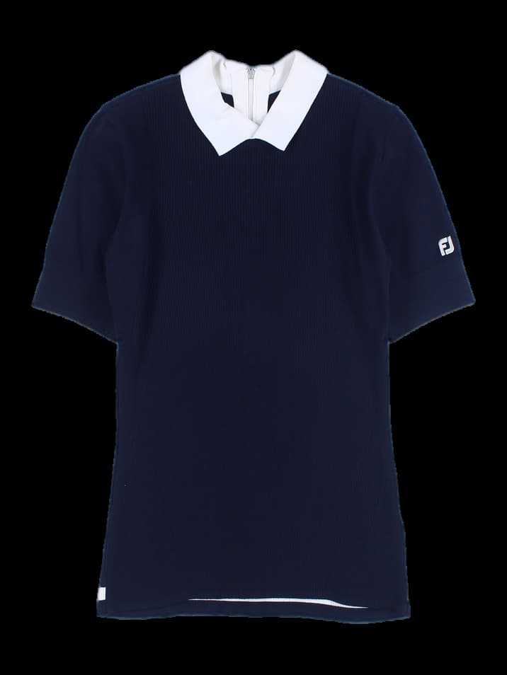 컬러 포인트 반팔 카라 니트