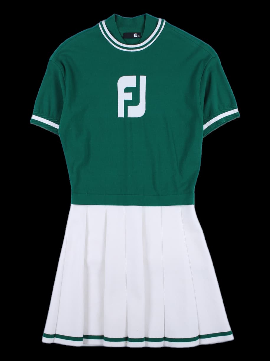 로고 포인트 반팔 니트 원피스