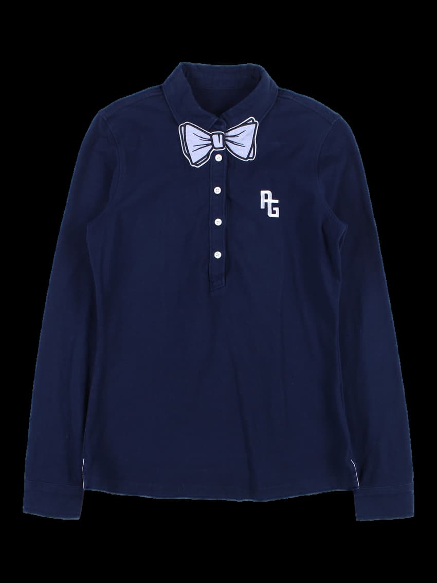 리본 포인트 긴팔 카라 티