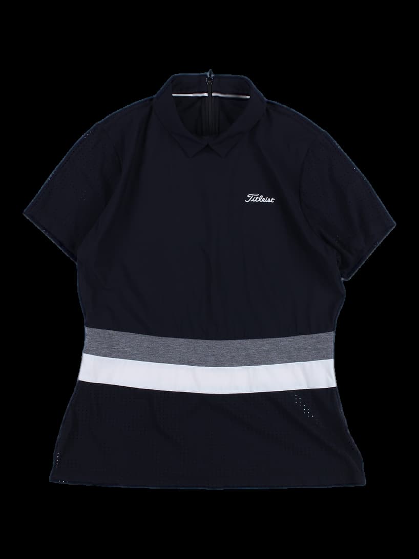 뒷지퍼 배색 카라 티셔츠