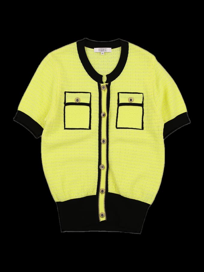 니트 자카드 반팔 가디건