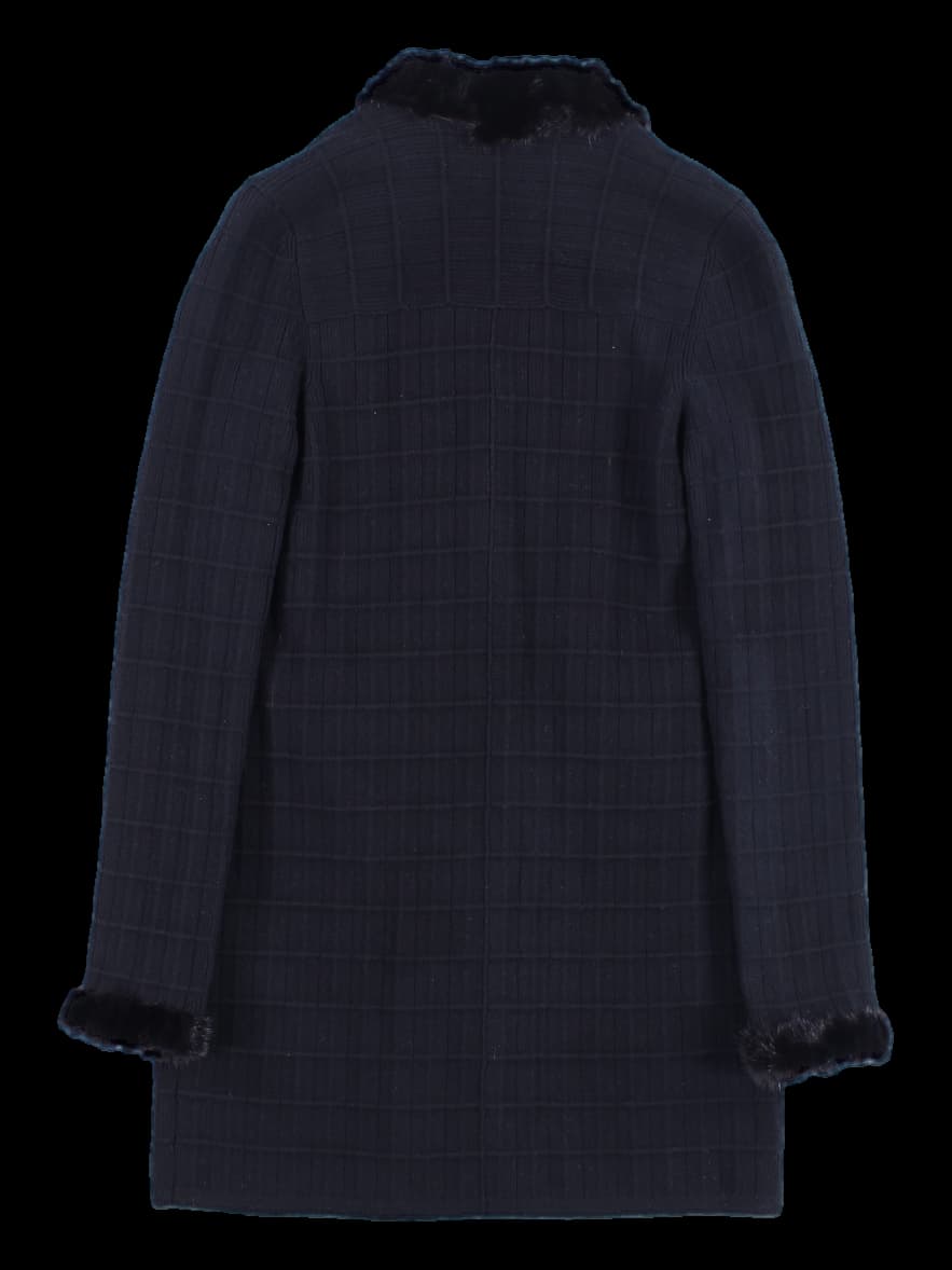 퍼 장식 니트 롱 가디건