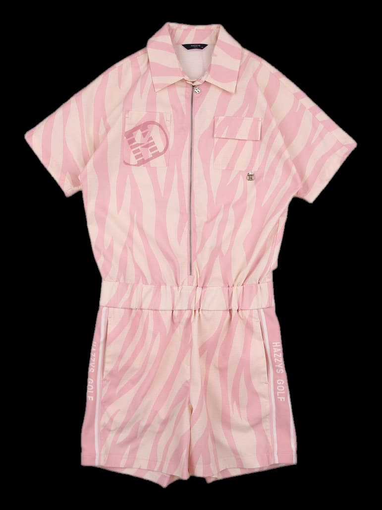 지브라 패턴 카라 점프 슈트