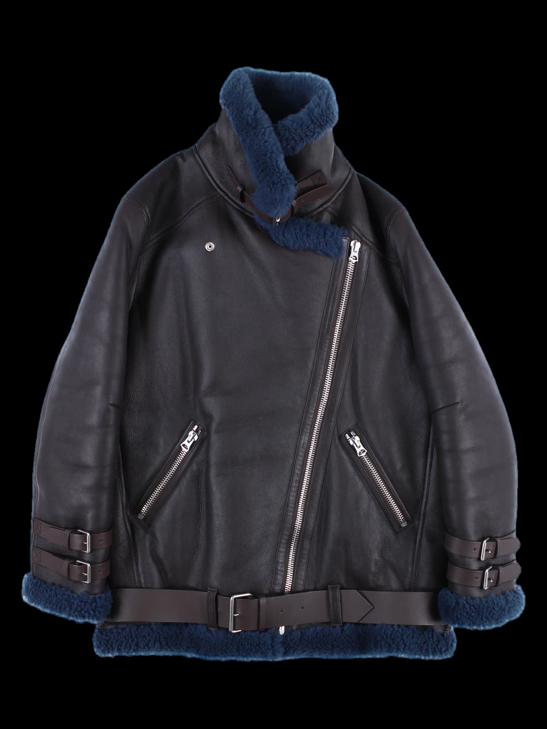 배색 하프 무스탕 자켓