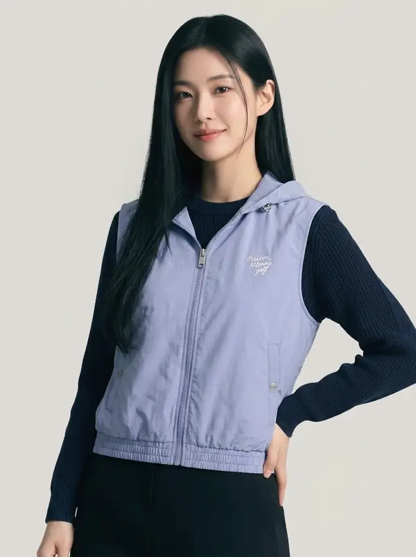 블루 후드 집업 베스트