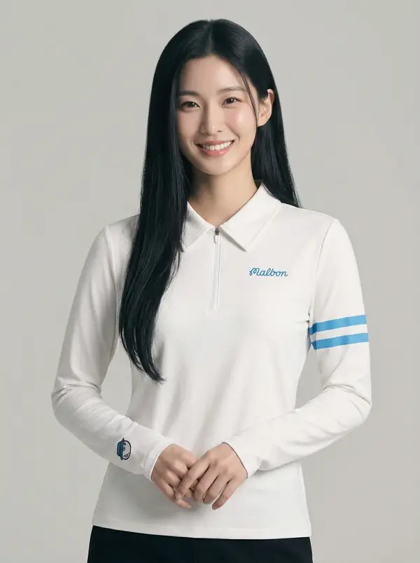 화이트 로고 프린트 긴팔 카라 티셔츠