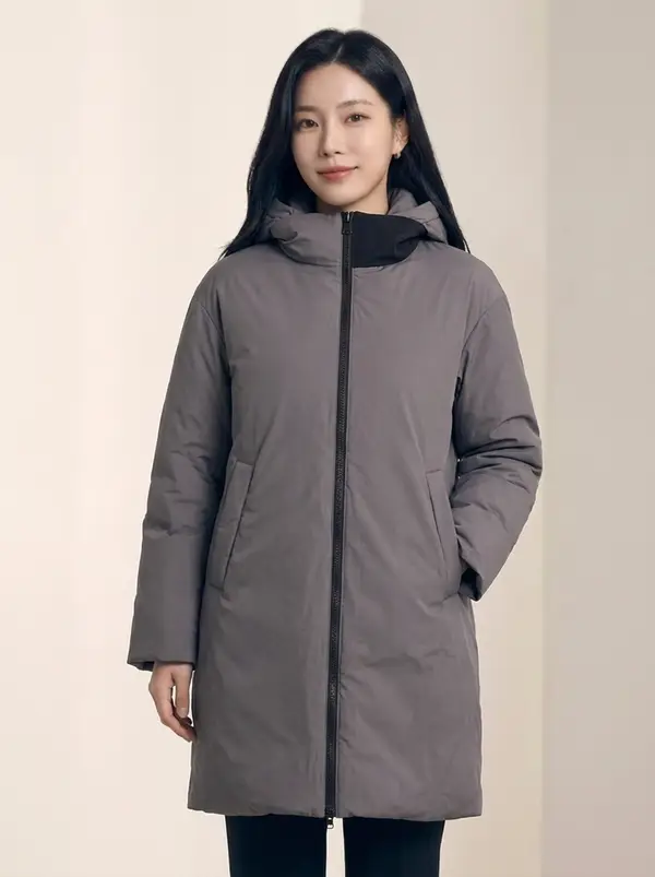 그레이 후드 롱 패딩