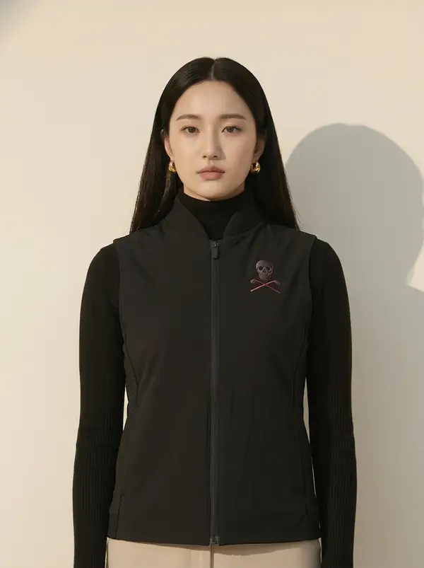 블랙 스컬 그래픽 풀짚 베스트