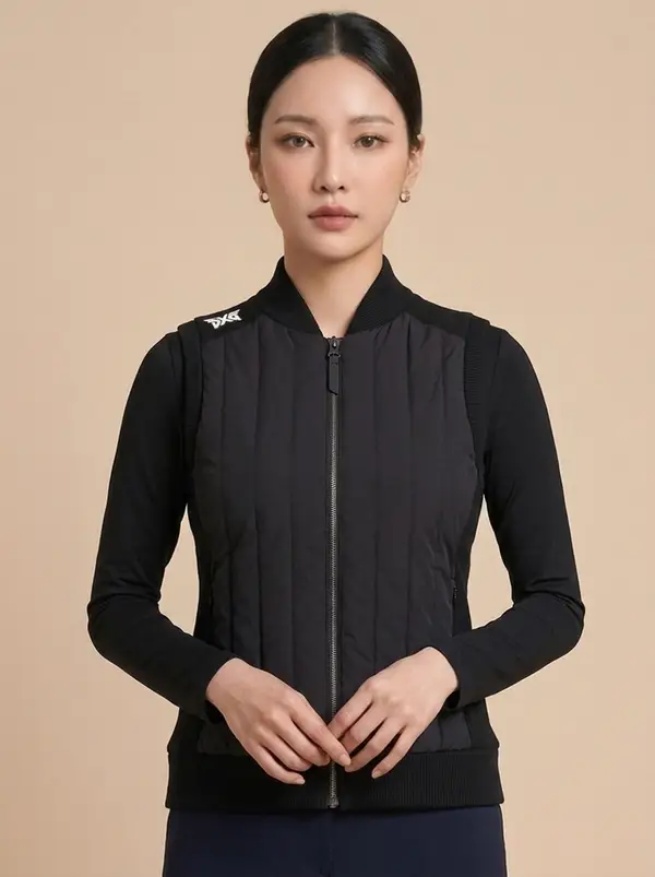 블랙 퀼팅 니트 하이브리드 베스트
