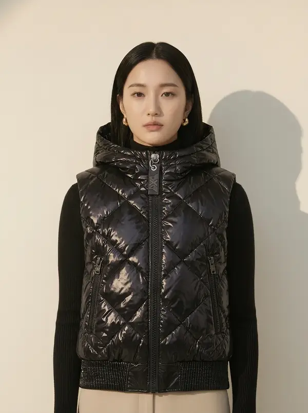 블랙 퀼팅 후드 패딩 베스트