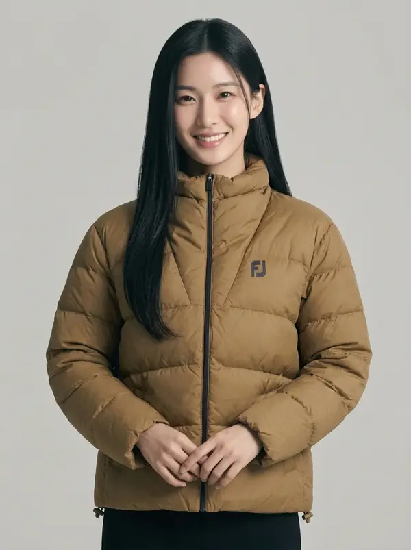 베이지 하이넥 퀼팅 패딩 점퍼